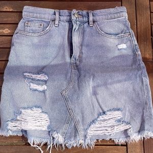 H&M Light Blue Distressed Denim Mini Skirt
